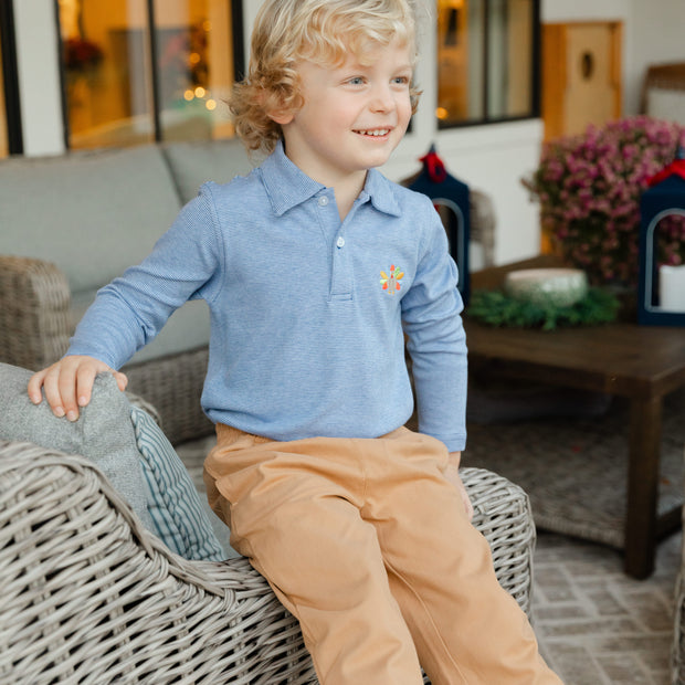 Embroidered Knit Microstripe Polo - Turkey on Royal