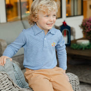 Embroidered Knit Microstripe Polo - Turkey on Royal