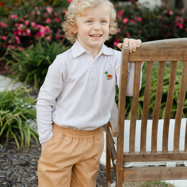 Embroidered Knit Microstripe Polo - Duck On Khaki