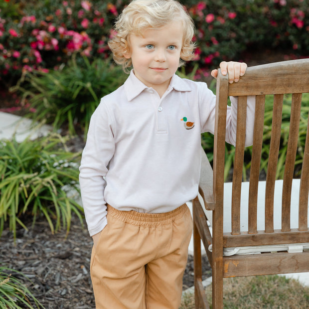 Embroidered Knit Microstripe Polo - Duck On Khaki