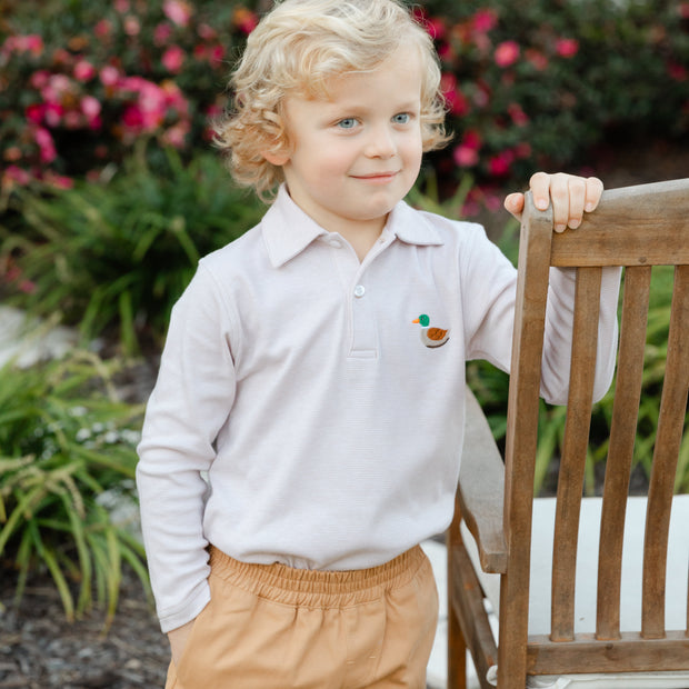 Embroidered Knit Microstripe Polo - Duck On Khaki