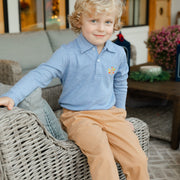 Embroidered Knit Microstripe Polo - Turkey on Royal