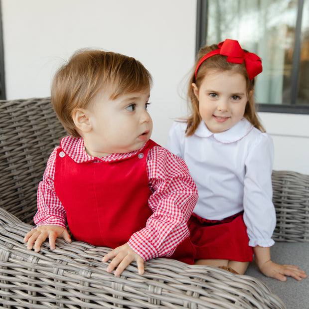 Girls Ruffle Shirt - Red Picot