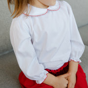 Girls Ruffle Shirt - Red Picot