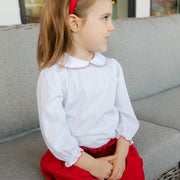 Girls Ruffle Shirt - Red Picot