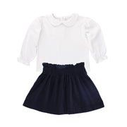 White Knit - Girls Long Sleeve Button Back Shirt