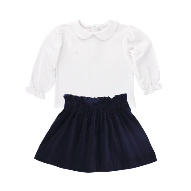 White Knit - Girls Long Sleeve Button Back Shirt