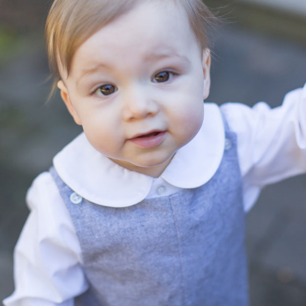 Boys Long Sleeve Button Back Shirt-White