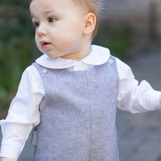 Boys Long Sleeve Button Back Shirt-White