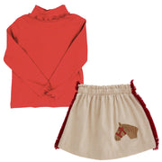 Red Knit - Girls Ruffle Turtle Neck