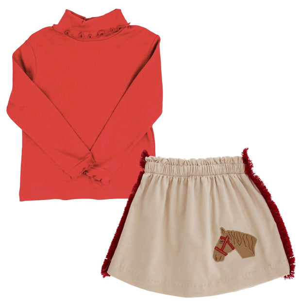 Red Knit - Girls Ruffle Turtle Neck