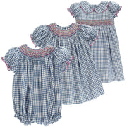 Denim Gingham with Pink Geo - Bishop Romper