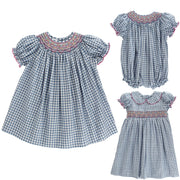 Denim Gingham with Pink Geo - Bishop