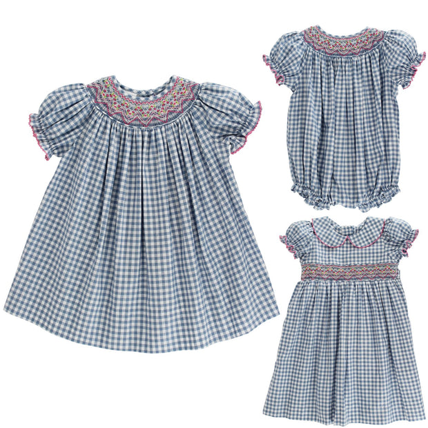 Denim Gingham with Pink Geo - Bishop
