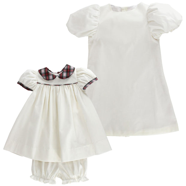 White Corduroy with Yuletide Plaid - Float with Bloomer