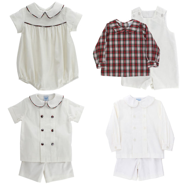 White Corduroy with Yuletide Plaid - Dressy Bubble Short