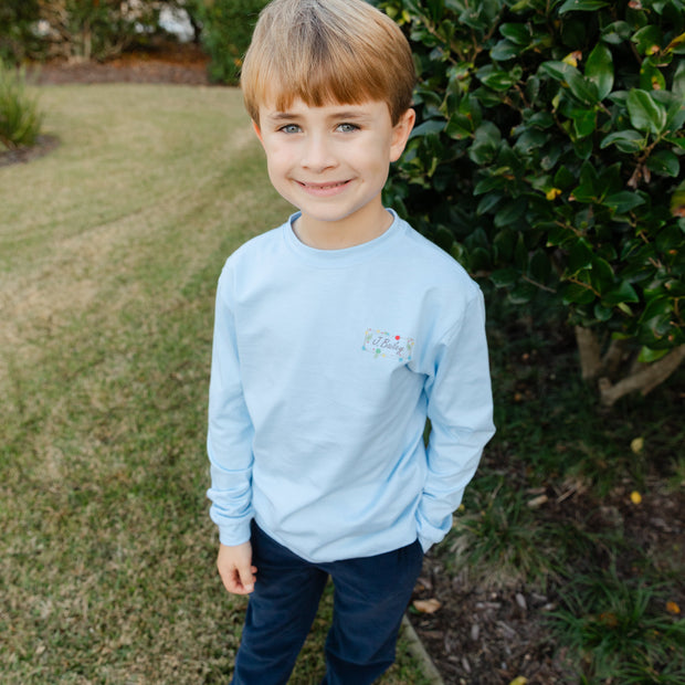 Boys Long Sleeve Logo Tee - Christmas Labs on Light Blue