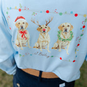 Boys Long Sleeve Logo Tee - Christmas Labs on Light Blue