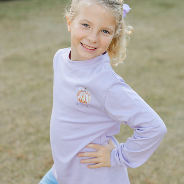 Girls Long Sleeve Logo Tee - Pumpkin on Lavender