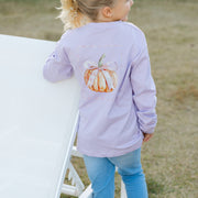 Girls Long Sleeve Logo Tee - Pumpkin on Lavender