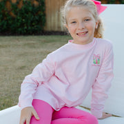 Girls Long Sleeve Logo Tee - Santa Tree on Pink
