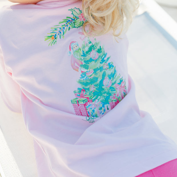 Girls Long Sleeve Logo Tee - Santa Tree on Pink