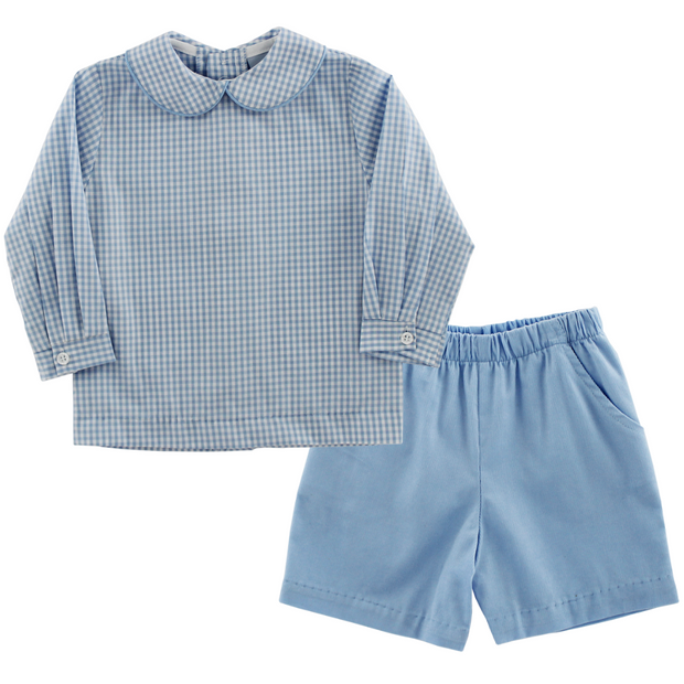 Blue Check - Boys Piped Shirt