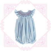 Blue Check with Pink Rosette - Bishop Romper