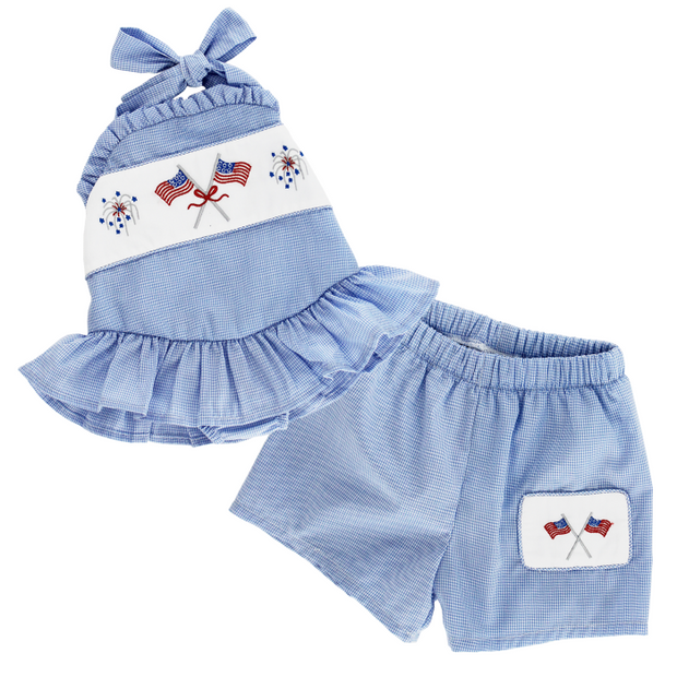 Flags & Fireworks - One Piece Swimsuit with Ruffle