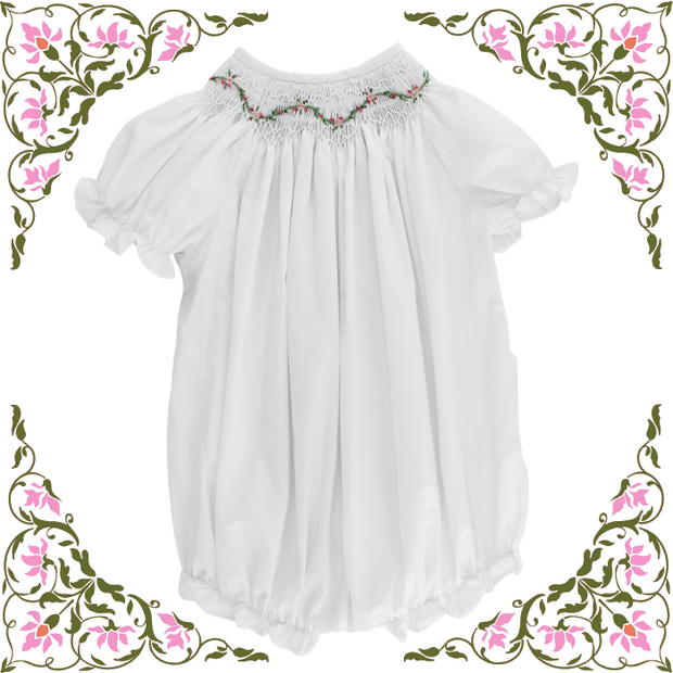 White with Rose Vine- Bishop Romper