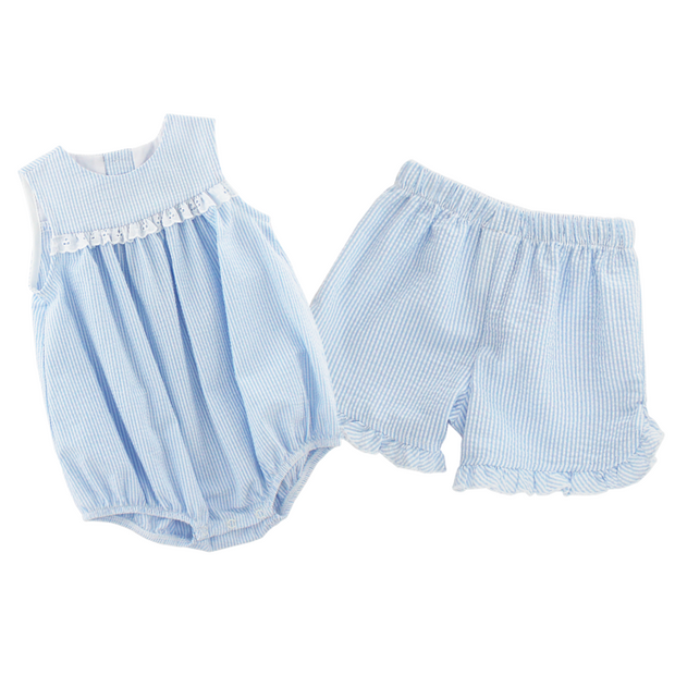 Light Blue Seersucker - Boys Infant Bubble