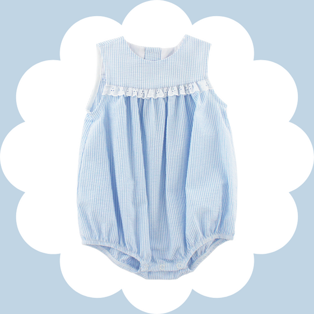 Light Blue Seersucker - Girls Bubble Short