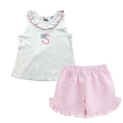 Light Pink Seersucker - Girls Short with Ruffle