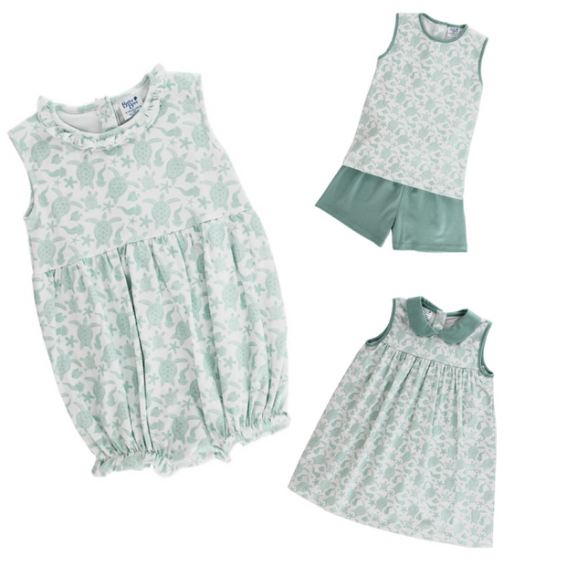 Turtle Print - Girls Knit Infant Bubble