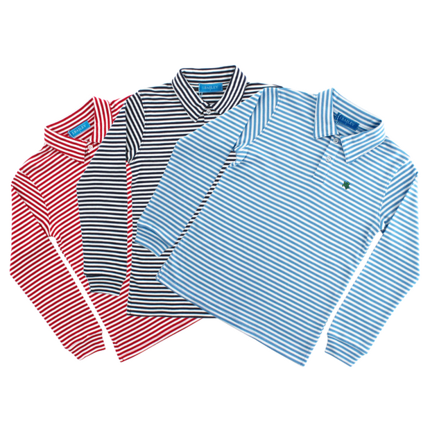 Harry Long Sleeve Polo - Blue & White Stripe