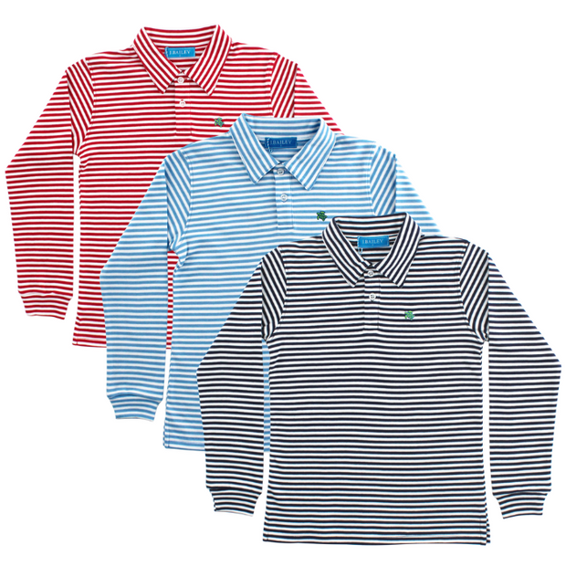 Harry Long Sleeve Polo - Navy & White Stripe