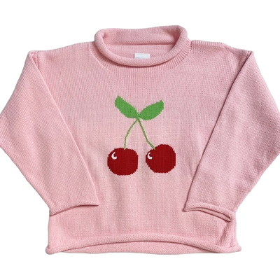 Roll Neck Sweater- Cherries/Pink