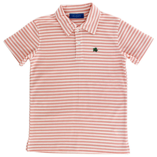Henry Short Sleeve Stripe Polo- Tangerine/White