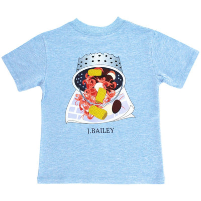 J. Bailey Short Sleeve Logo Tee- Crab Boil on Heather Blue
