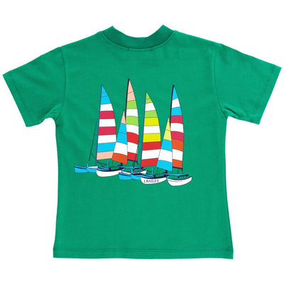 J. Bailey Short Sleeve Logo Tee- Sailboats on Green