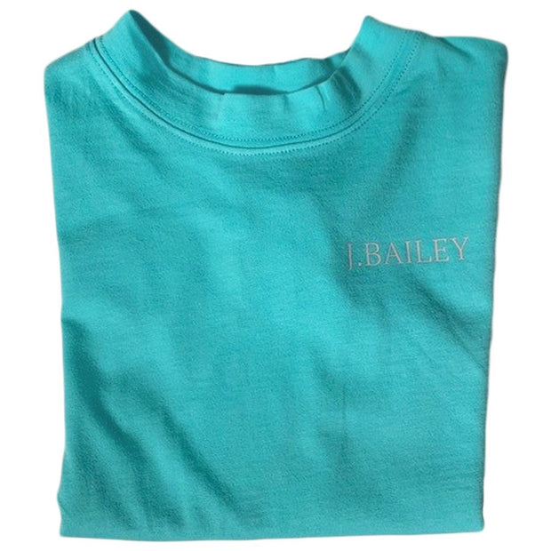J. Bailey Girls Short Sleeve Logo Tee- Flamingo on Seafoam