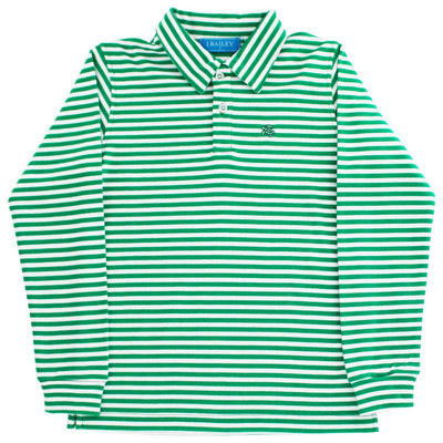 Harry Long Sleeve Stripe Polo- Kelly/White
