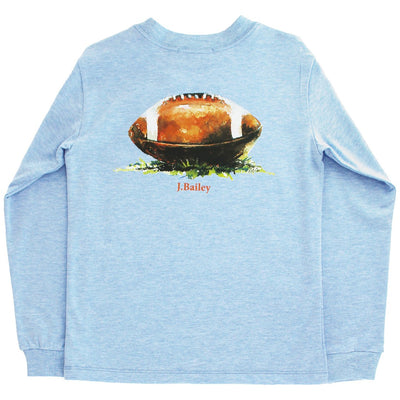J. Bailey Long Sleeve Logo Tee- Football on Heather Blue