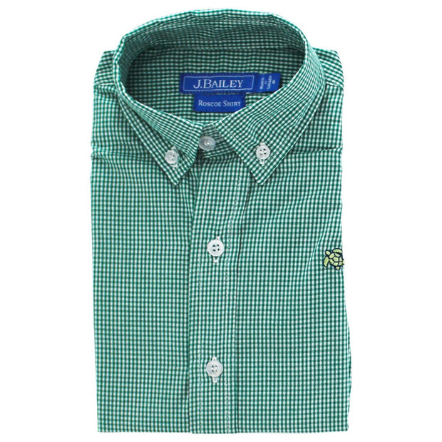 Roscoe Button Down Shirt- Green Microcheck