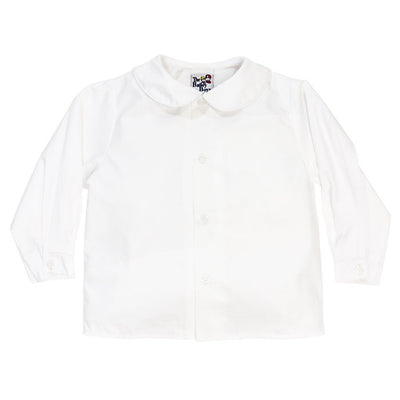 Boys Long Sleeve Piped Button Front Shirt-White