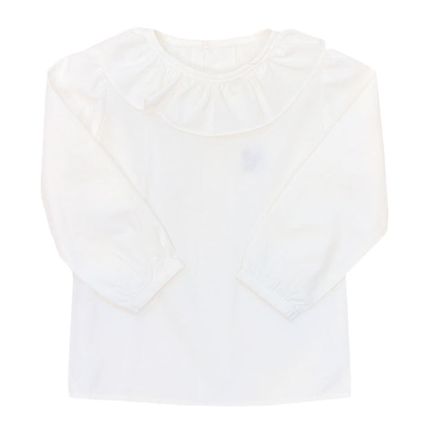 Girls Button Back Shirt with Ruffle- White – Bailey Boys