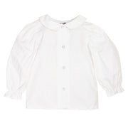 Girls Long Sleeve Piped Button Front Shirt-White