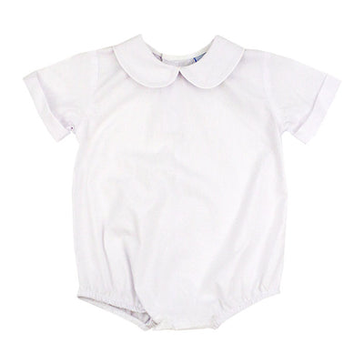 Button Back Boys Short Sleeve Piped Onesie - White