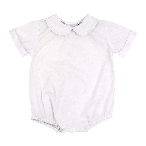 Button Back Boys Short Sleeve Piped Onesie - White