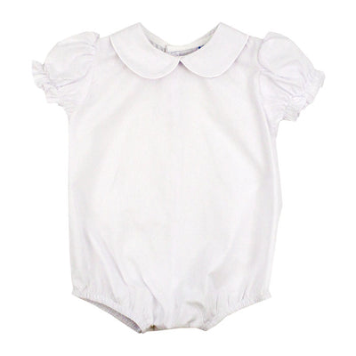 Button Back Girls Short Sleeve Piped Onesie - White